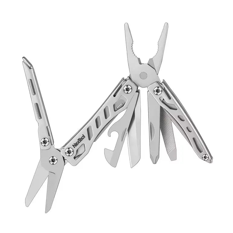 Outil multifonction pliant NexTool gris pour camping et bricolage.