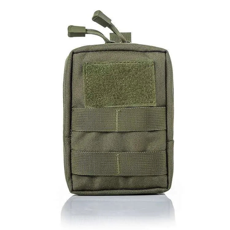 Pochette verte militaire MOLLE avec fixations, parfaite pour randonnée ou EDC