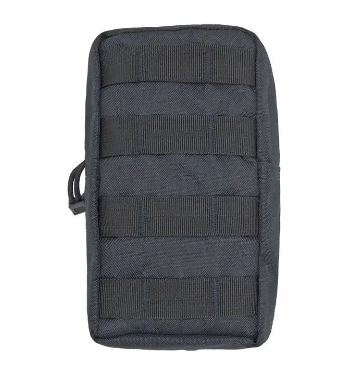 Pochette tactique noire avec système MOLLE, idéale pour randonnée et survie.