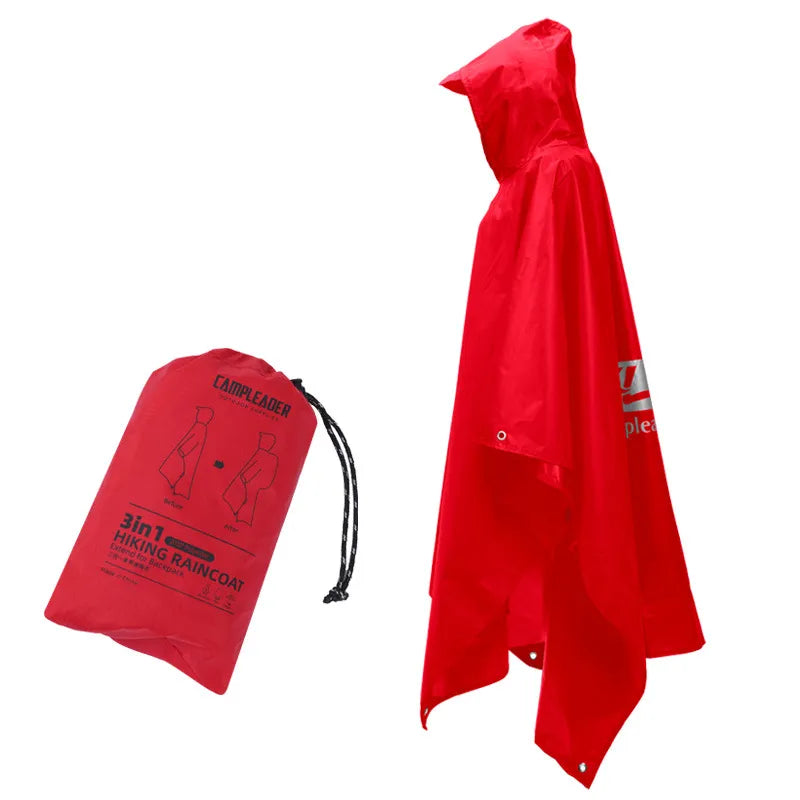Poncho rouge de randonnée imperméable CampLeader avec capuche et sac de rangement