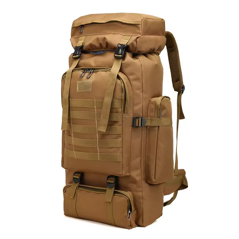 Sac à dos militaire 80L, couleur coyote.