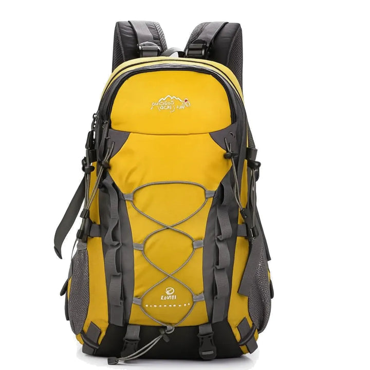 Sac à dos de randonnée 40 L jaune, ergonomique et durable, parfait pour camping, trek et bivouac.