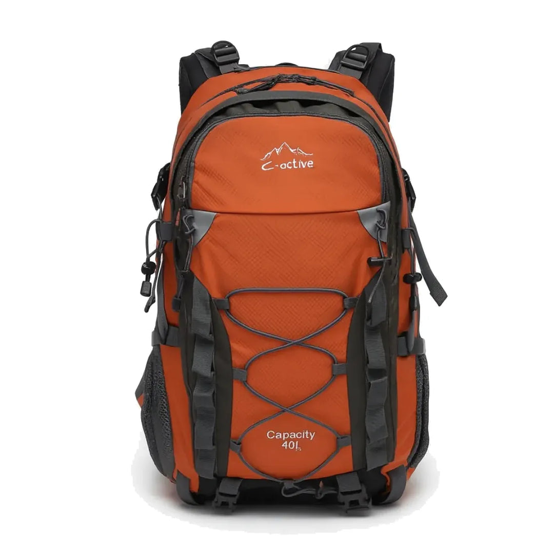 Sac à dos de randonnée 40 L orange, grande capacité, confort et robustesse pour camping et bivouac.