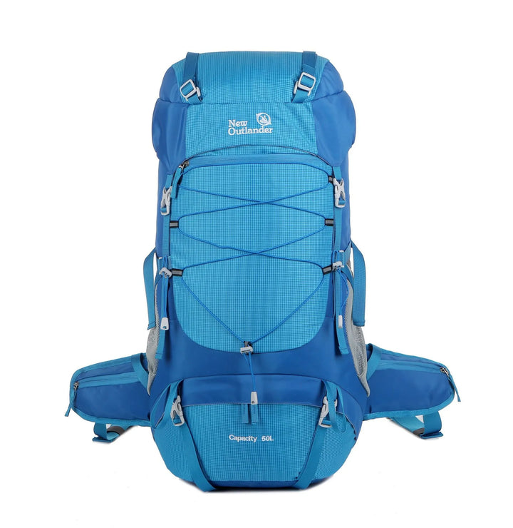 Sac à dos de randonnée 50 litres bleu new outlander avec sangles réglables et ceinture lombaire.