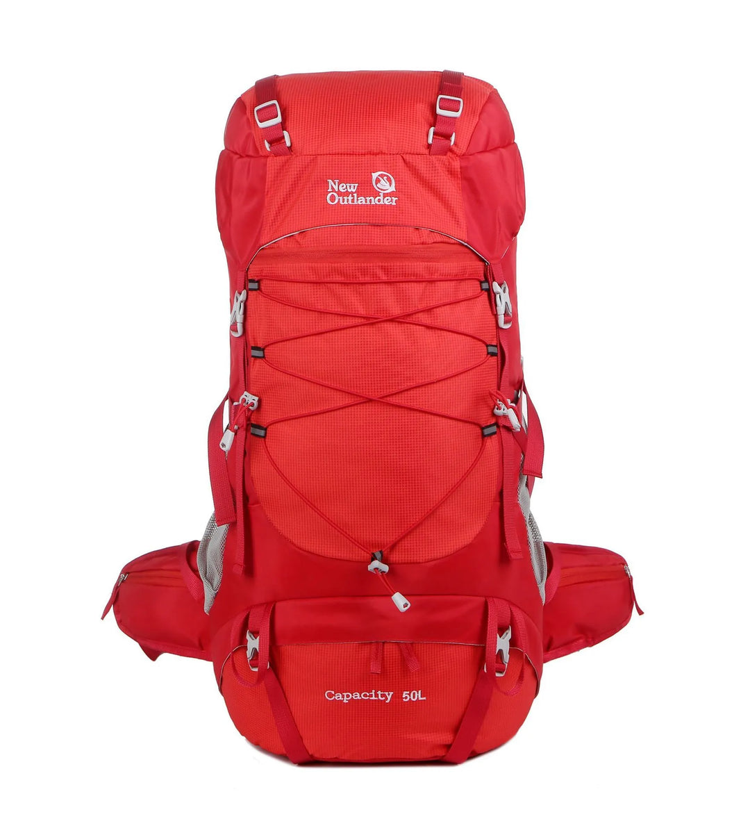 Sac à dos trekking 50l rouge ergonomique marque new outlander avec rangements multiples.