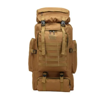 Sac à dos de randonnée 70L tactique couleur camel avec système MOLLE.