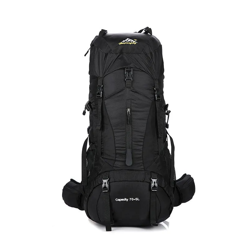  Sac à dos de randonnée 70L noir robuste avec sangles de maintien.