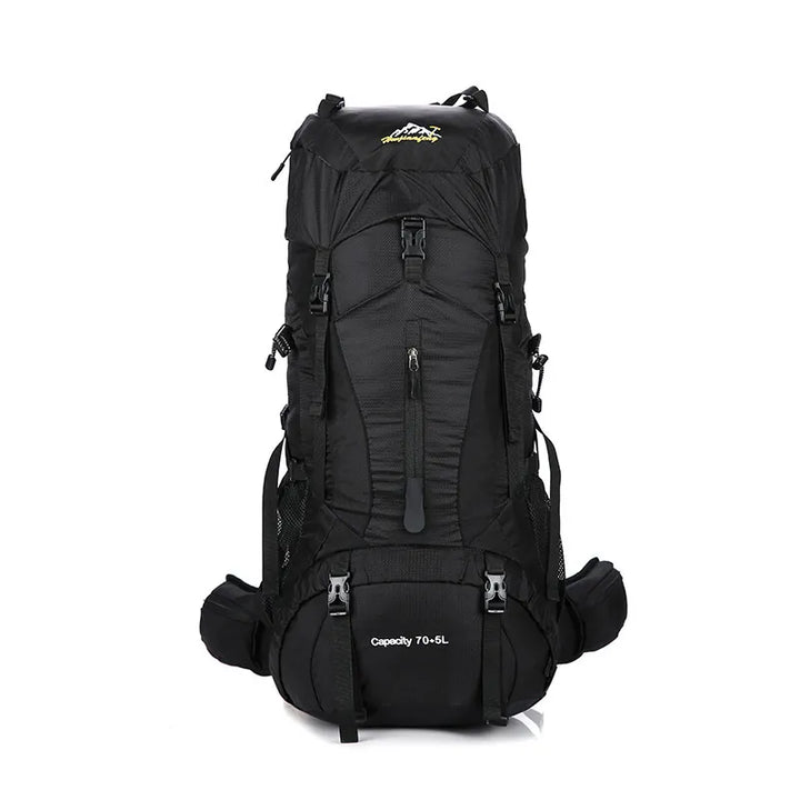  Sac à dos de randonnée 70L noir robuste avec sangles de maintien.