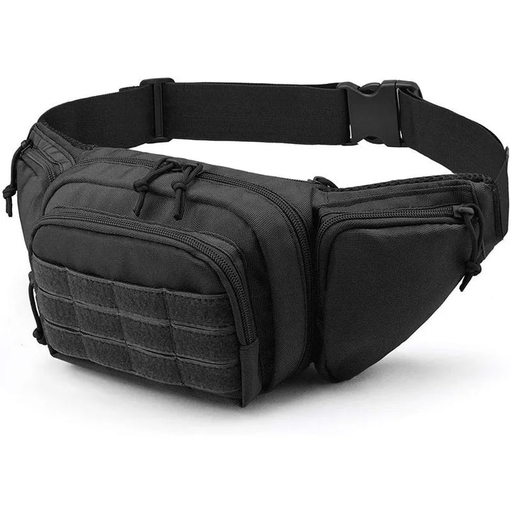 Sac banane de randonnée tactique noir, résistant et pratique.