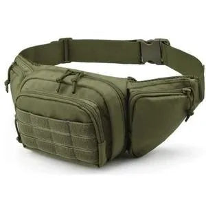 Sac banane de randonnée tactique couleur olive, compact et robuste.