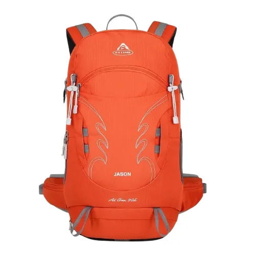Sac à dos de randonnée 30L orange respirant avec maintien dorsal suspendu. 