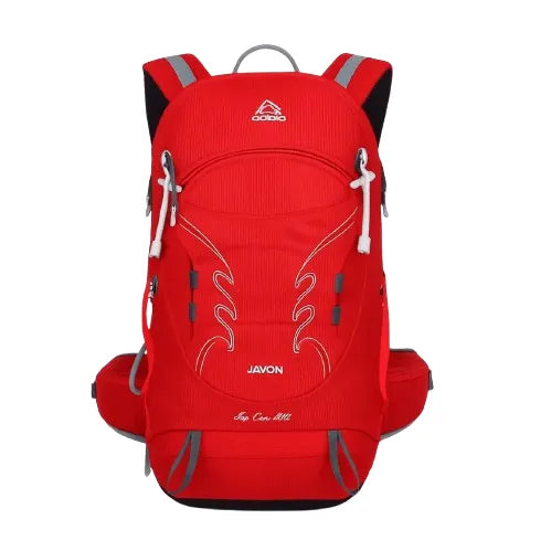 Sac à dos de randonnée 30L rouge avec maintien dorsal respirant.