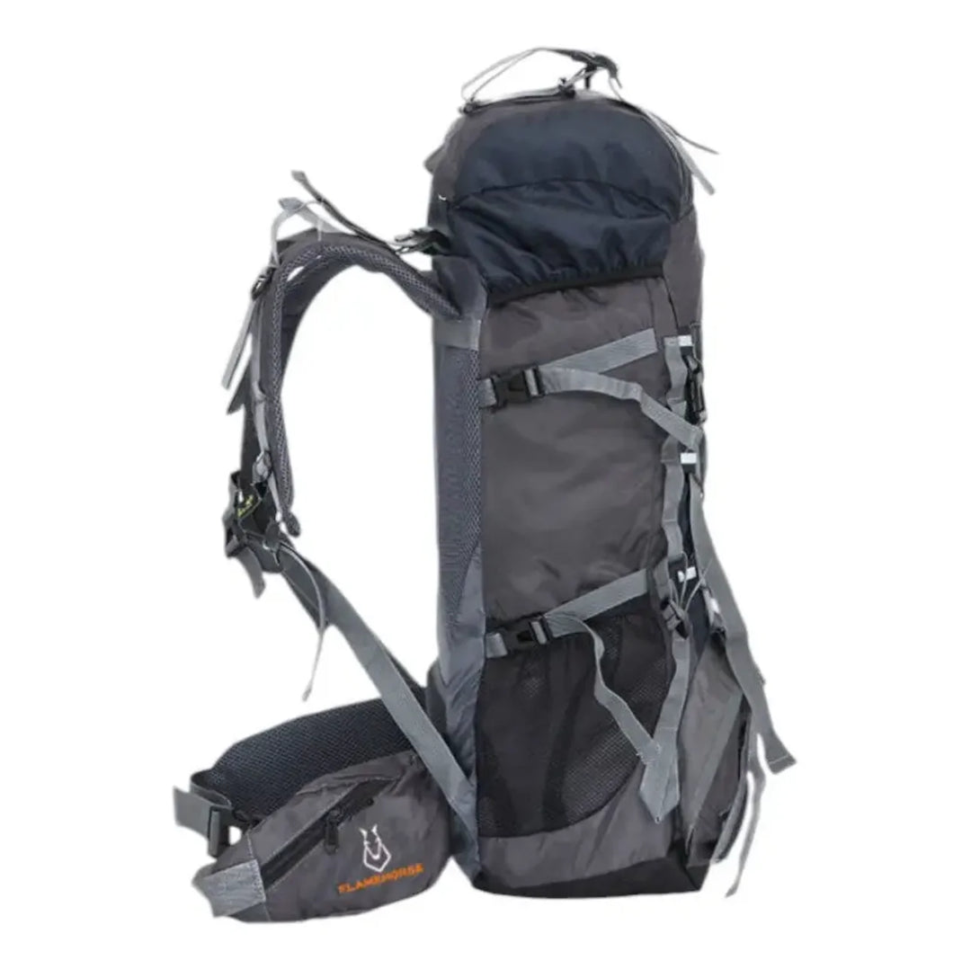 Dos du sac à dos de randonnée Flamehorse 60L, avec bretelles rembourrées et support dorsal aéré