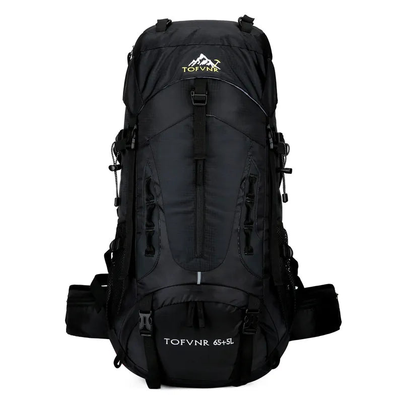 Sac à dos de randonnée noir 65L vu de face.