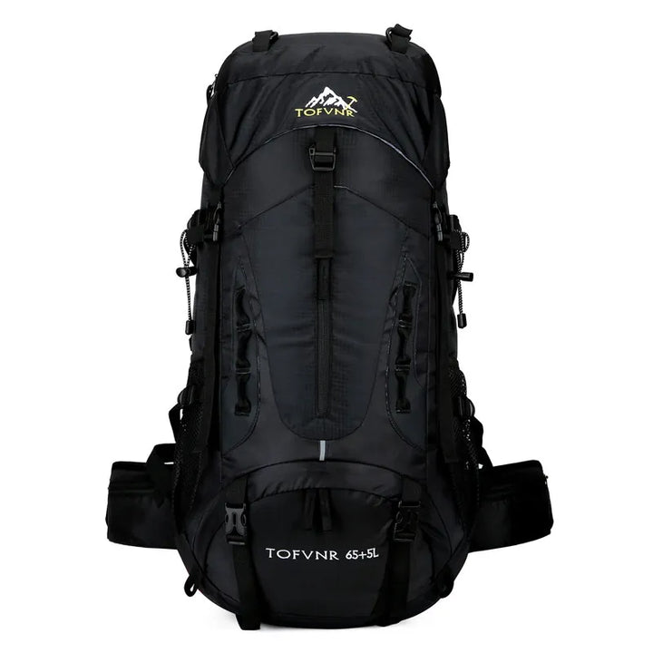 Sac à dos de randonnée noir 65L vu de face.