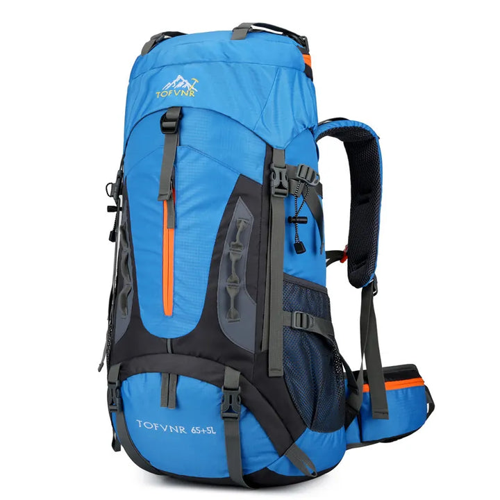 Sac à dos de randonnée 65 litres bleu vue en angle.