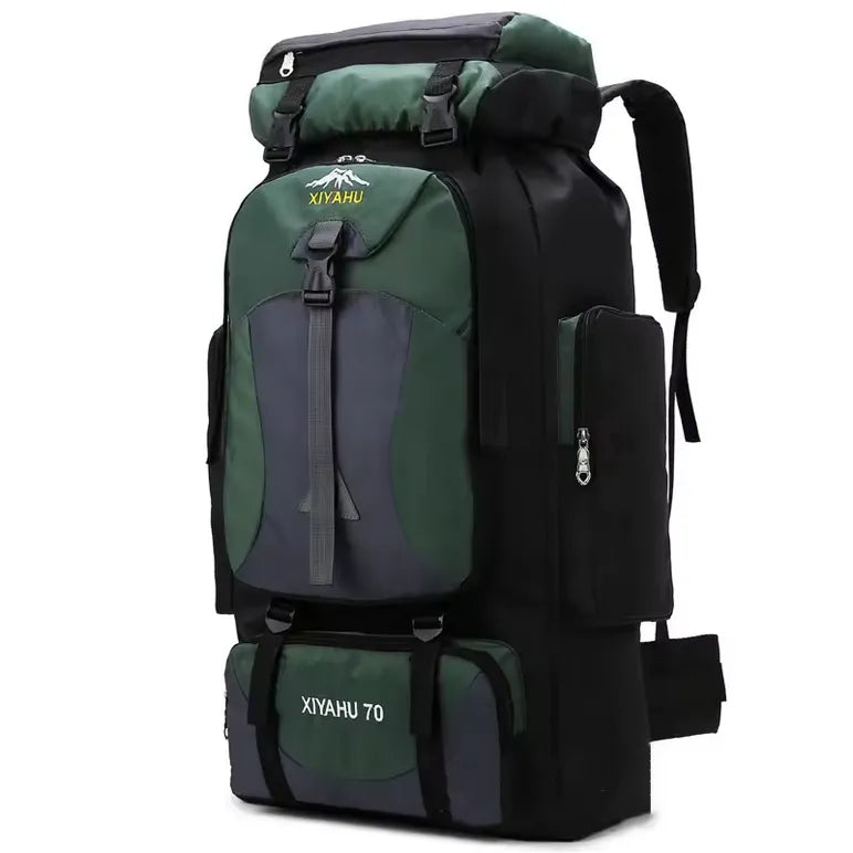 Vue latérale du sac à dos de randonnée 70L pour homme et femme, adapté à l’extérieur.