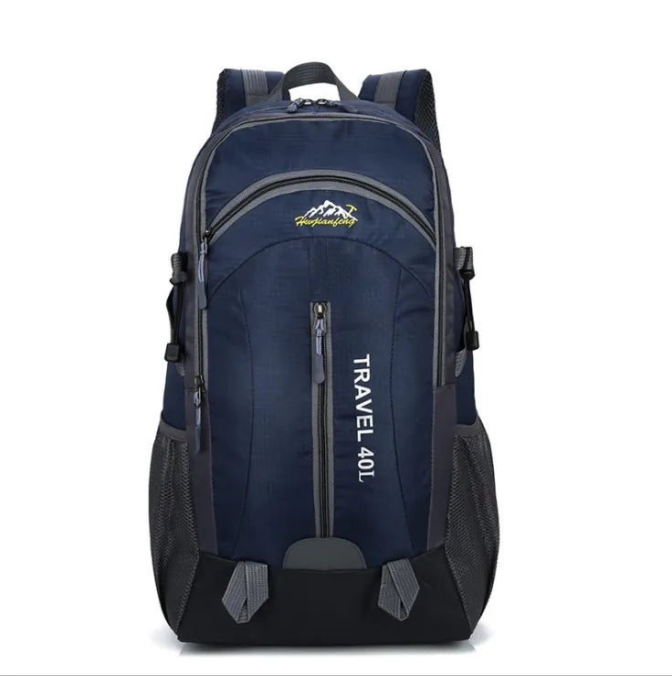 Sac à dos de randonnée 40L en nylon bleu, idéal pour le trekking.