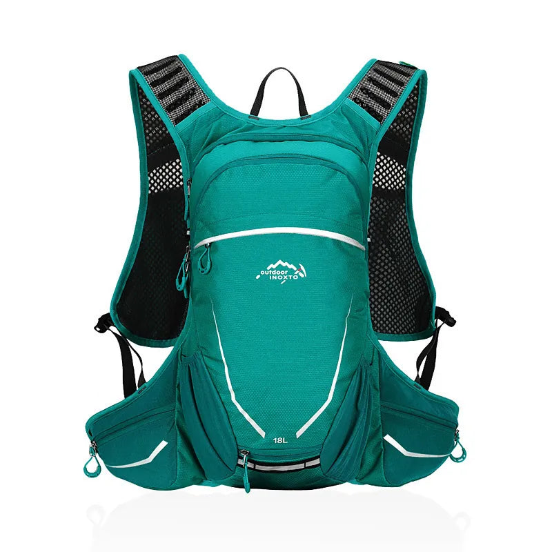 Sac à dos compact bleu canard pour trail et trekking léger, 18L, avec poches multiples et design ajusté