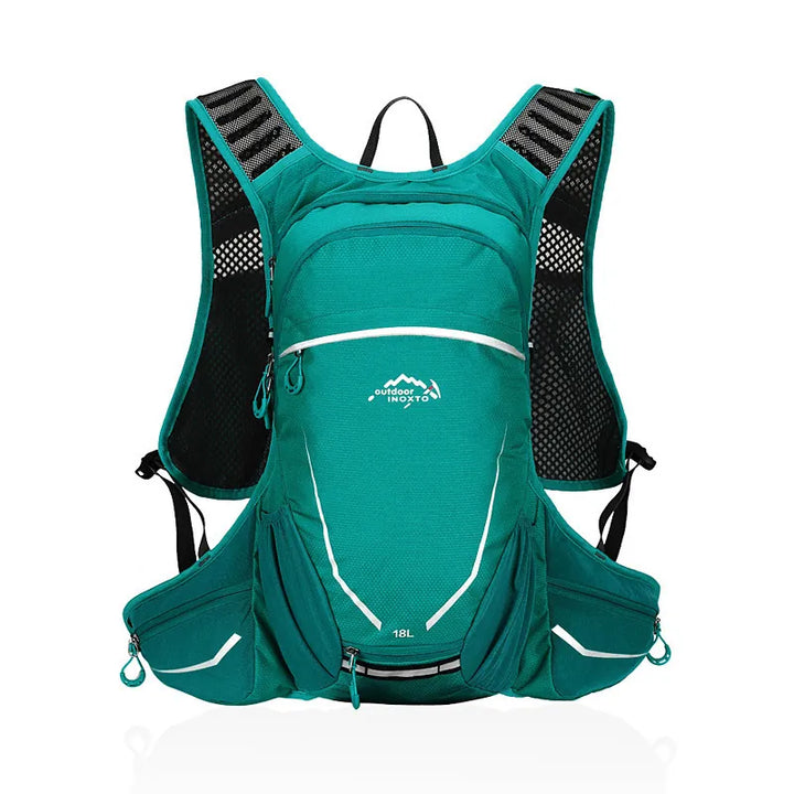 Sac à dos compact bleu canard pour trail et trekking léger, 18L, avec poches multiples et design ajusté