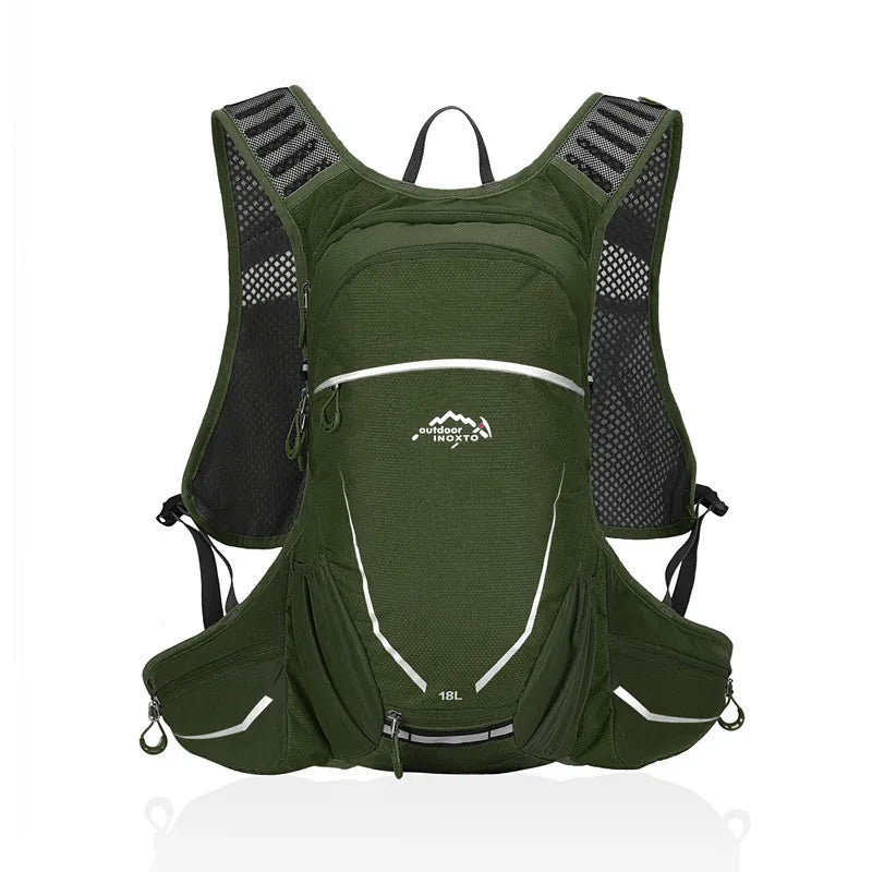 Sac à dos kaki léger pour la randonnée et le trail, 18L, avec structure ergonomique et mesh ventilé.