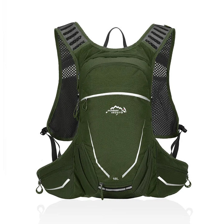 Sac à dos kaki léger pour la randonnée et le trail, 18L, avec structure ergonomique et mesh ventilé.