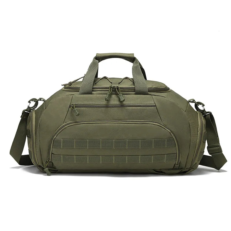 sac tactique vert avec sangles molle pour la randonnée et le bushcraft.