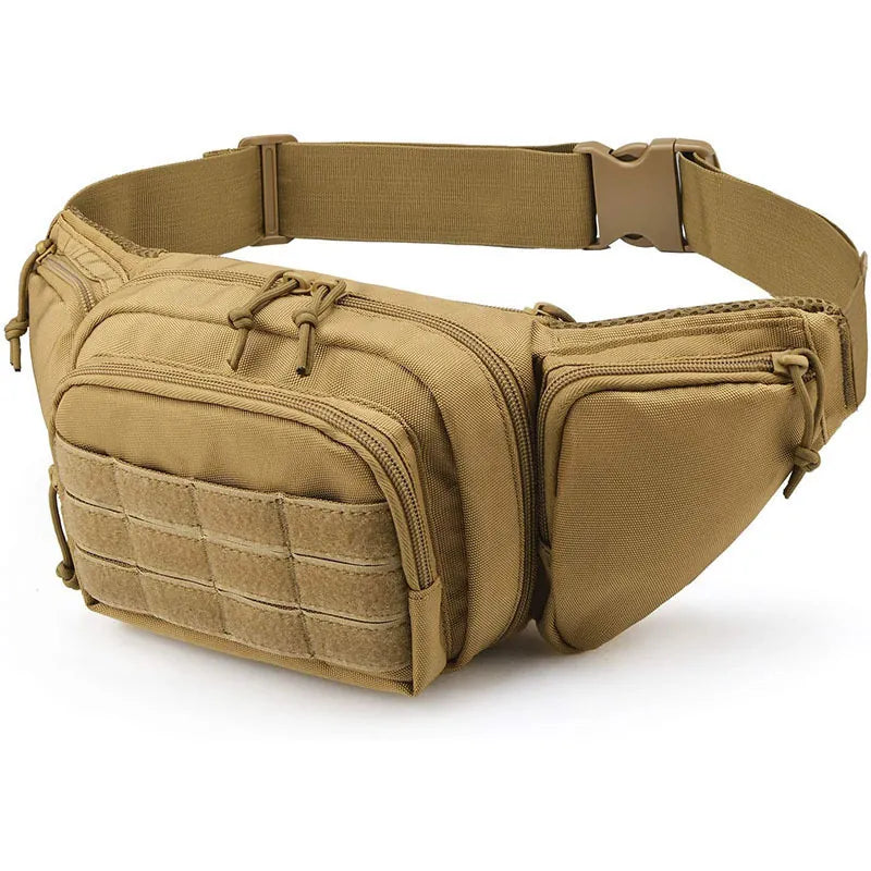 Sacoche ceinture tactique de randonnée coloris camel avec poches multiples et sangles MOLLE.