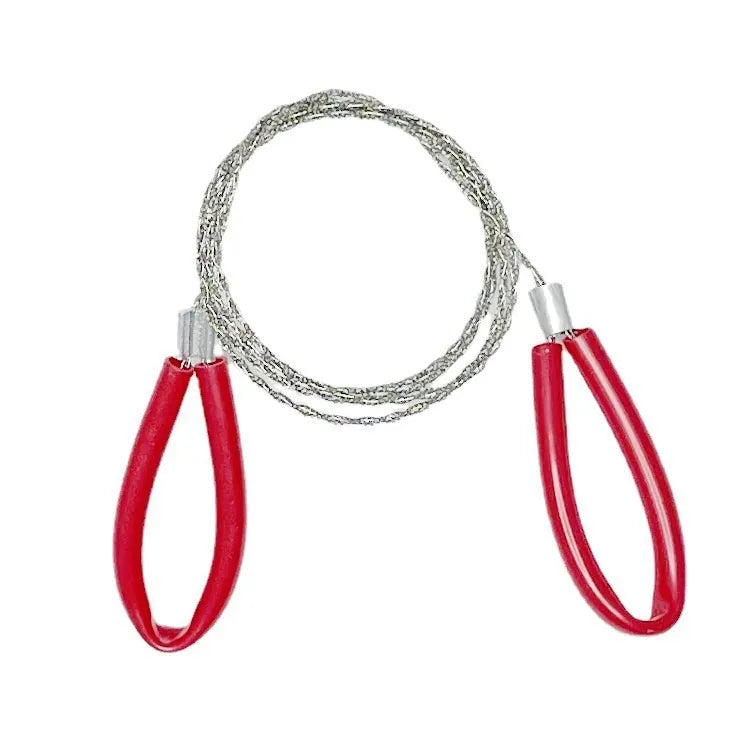 scie filaire de survie avec poignées rouges pour bushcraft et randonnée