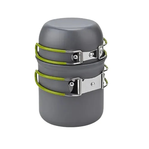 Set de cuisson en aluminium durci de 1,2 L avec poignées pliantes, popote légère et compacte idéale pour le camping, la randonnée et le bivouac.
