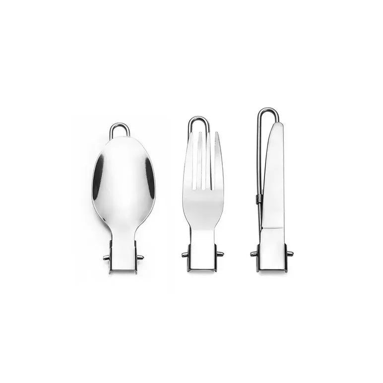 ensemble de couverts pliables en acier inoxydable pour camping et randonnée, cuillère fourchette et couteau compacts