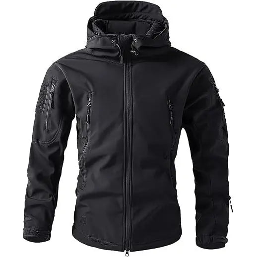 Veste softshell noire intégrale imperméable pour la survie.